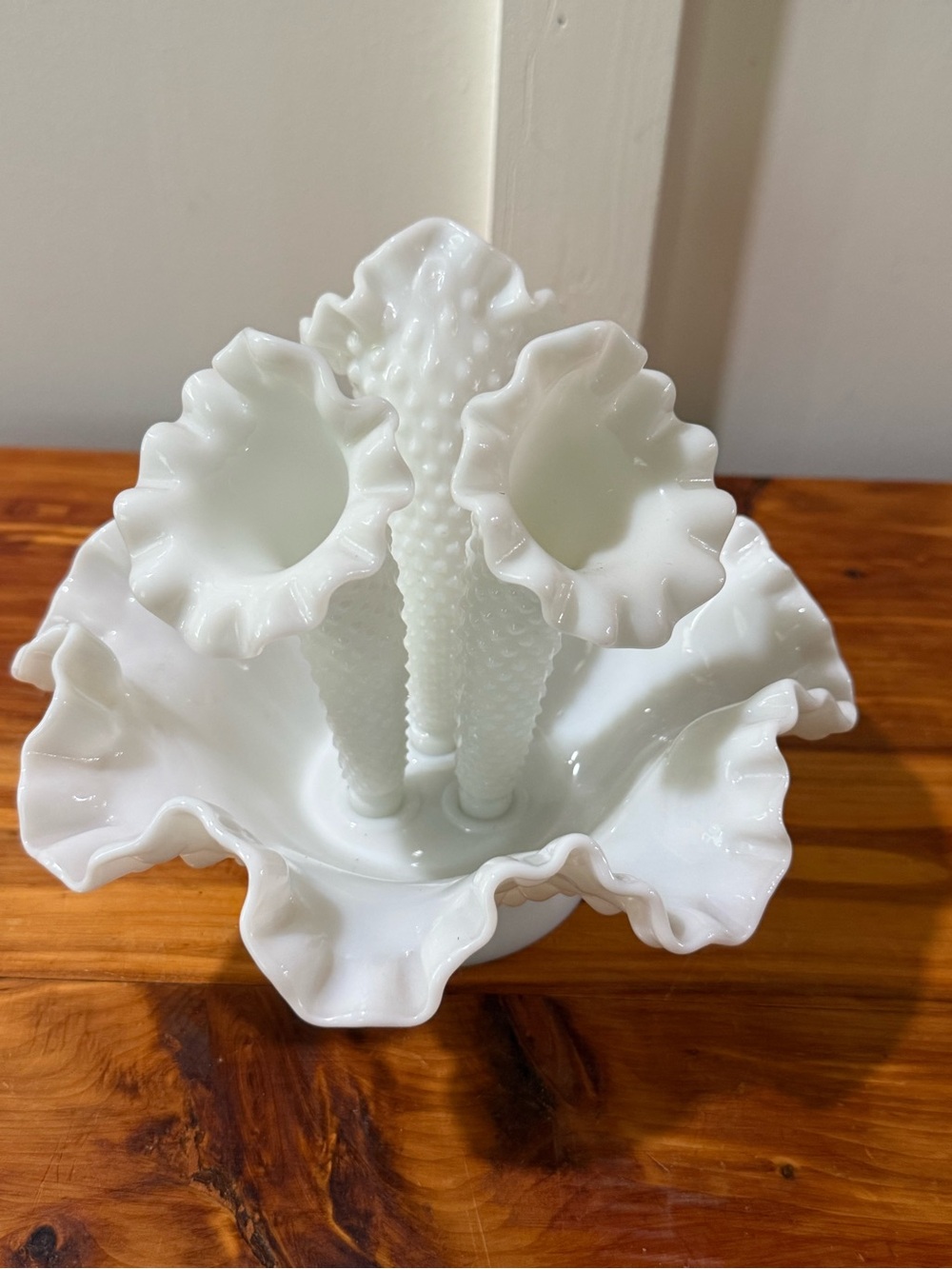 Vintage Fenton White Hobnail Milk Glass Epergne Centerpiece Vase
